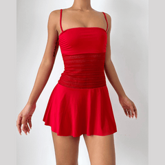 Square neck ruffle solid cami mini dress