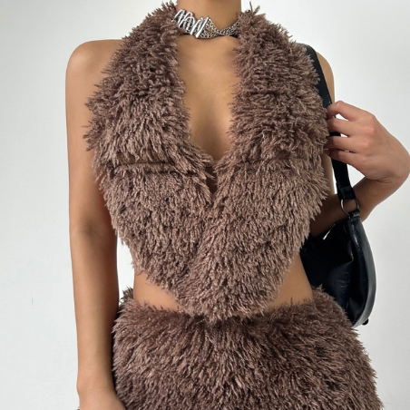 Halter backless self tie fluffy top