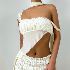Ruched irregular square neck solid tank top