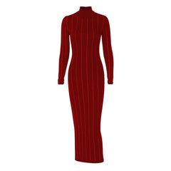 Long sleeve high neck beaded solid midi dress-final-sale