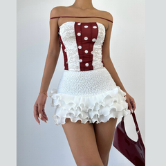 Lace polka dot corset backless tube top