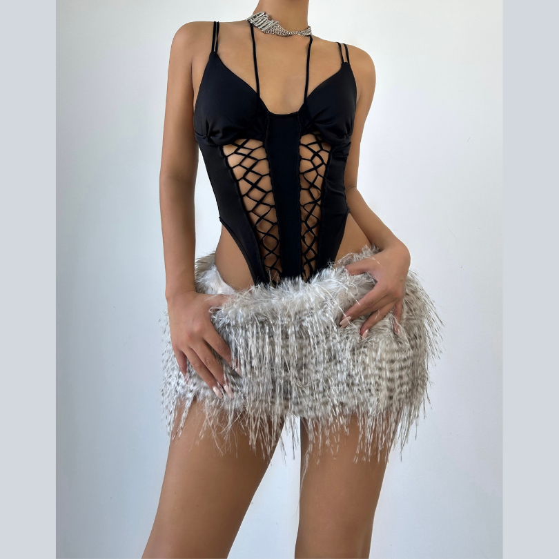 V neck self tie hollow out cami bodysuit