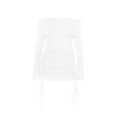 Long flared sleeve off shoulder drawstring mini dress-final-sale