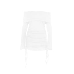 Long flared sleeve off shoulder drawstring mini dress
