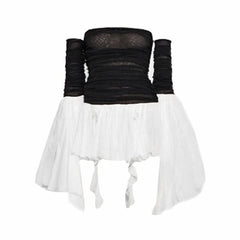 Off shoulder long sleeve mesh dress