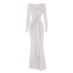 Long sleeve padded backless ruched maxi dress
