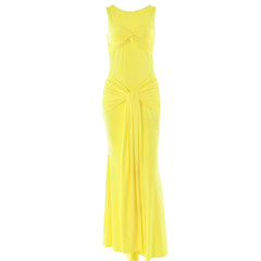 Sleeveless crewneck ruched knotted solid maxi dress