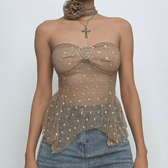 Polka dot glitter buckle ruffle tube top