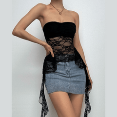 Ruffle lace backless solid tube top