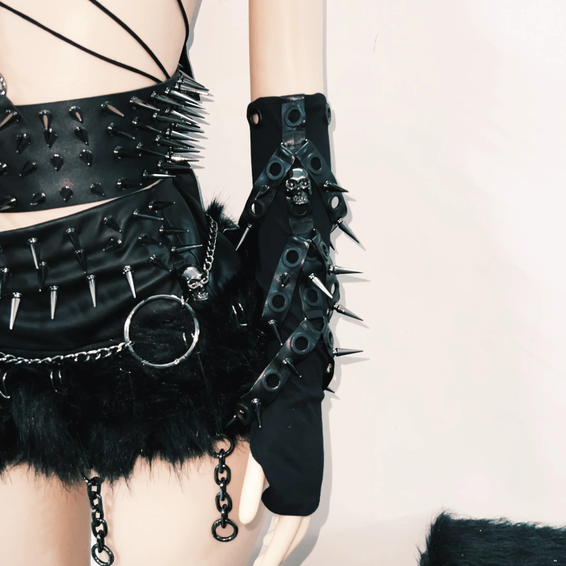 Self tie skull applique rivet hollow out cut out top