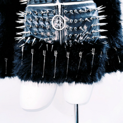 Long sleeve v neck rivet fluffy zip-up coat top