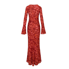 Sheer mesh see through zebra print long sleeve zip-up contrast maxi dress-final-sale