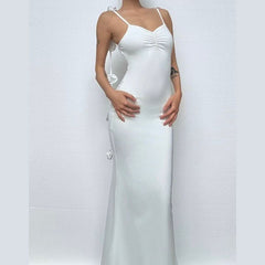 Ruched flower applique v neck cami maxi dress