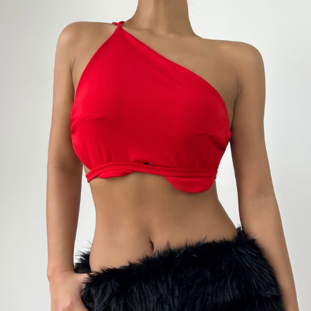 One shoulder sweetheart pattern top