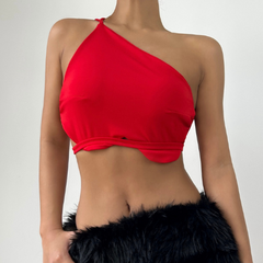 One shoulder sweetheart pattern top
