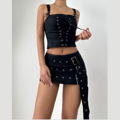 Square neck lace up buckle tank top