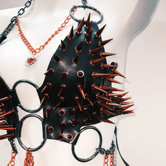 PU leather rivet o ring metal chain top