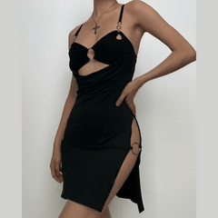 Sweetheart neck o ring hollow out ruched cami cut out mini dress