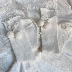 Ruffle hairball cherry applique long socks