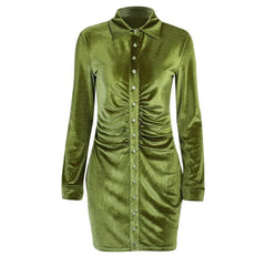 Button-through turnover collar ruched dress - Final Sale