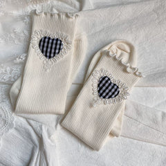 Ruffle heart applique long socks