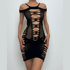 Off shoulder hollow out strappy cami cut out mini dress