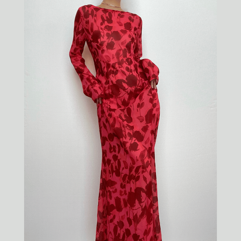 Sheer mesh see through zebra print long sleeve zip-up contrast maxi dress-final-sale