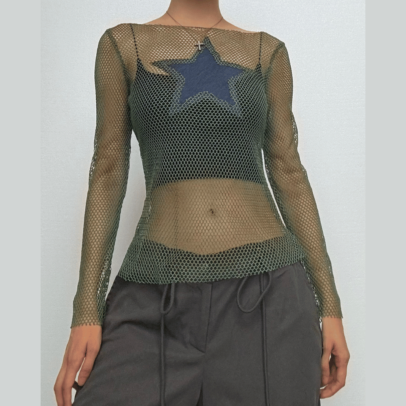 Long sleeve fishnet star pattern top