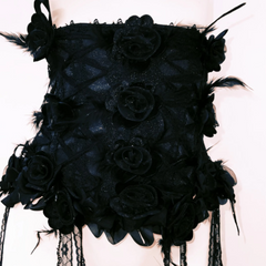 Feather flower applique lace hem corset