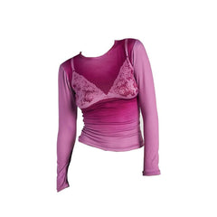 Long sleeve body print gradient crewneck contrast top-final-sale