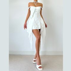 Irregular ruffle lace hem cami mini dress