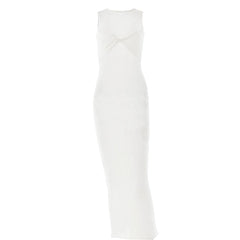 Sleeveless crewneck solid backless maxi dress
