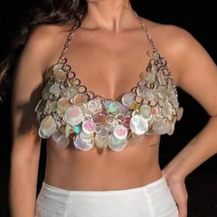 Glitter halter metal chain o ring top