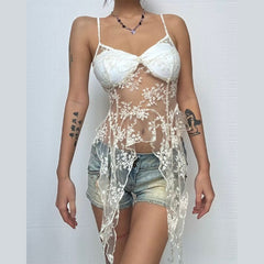 Lace v neck ruffle backless cami top