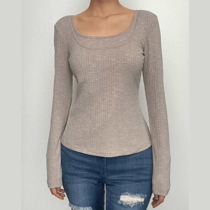 Long sleeve ribbed solid 2 piece top-final-sale