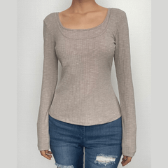 Long sleeve ribbed solid 2 piece top-final-sale