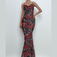 Cowl neck flower print contrast backless cami maxi dress-final-sale