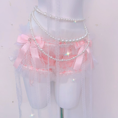 Halter bowknot beaded lace hem top
