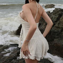 Ruffle v neck self tie halter maxi dress