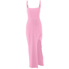 Slit square neck irregular self tie ruched midi dress