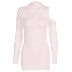 Long sleeve hollow out irregular solid cut out mini dress