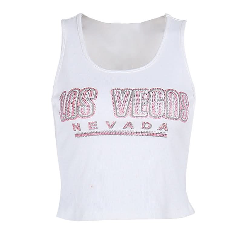 Ribbed u neck letter pattern tank top