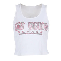 Ribbed u neck letter pattern tank top