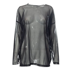 Long sleeve sheer mesh crewneck contrast top