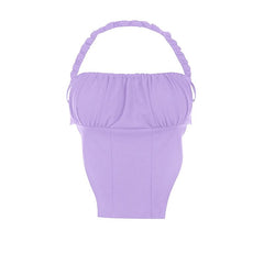 Halter ruched backless self tie top
