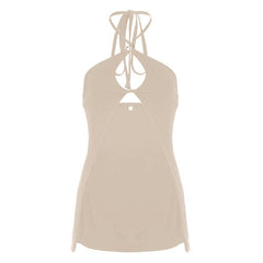 Hollow out halter self tie slit solid cut out top