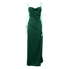 Zip-up slit ruffle backless cami maxi dress