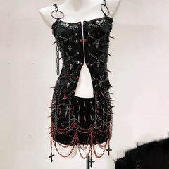 PU leather rivet o ring metal chain top