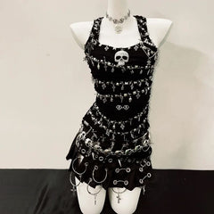 Skull applique PU leather tank top