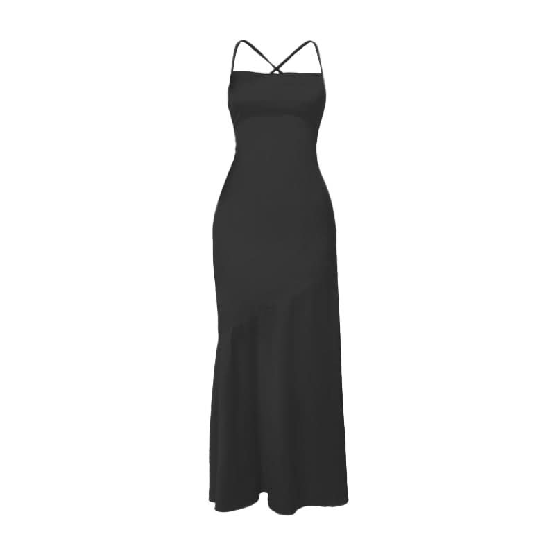 Cross back lace up satin cami maxi dress